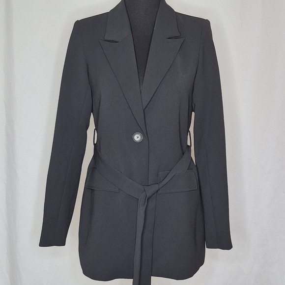 Good American Black Button-Front Trench Style Belted Blazer - Size 0/XS - Picture 2 of 16
